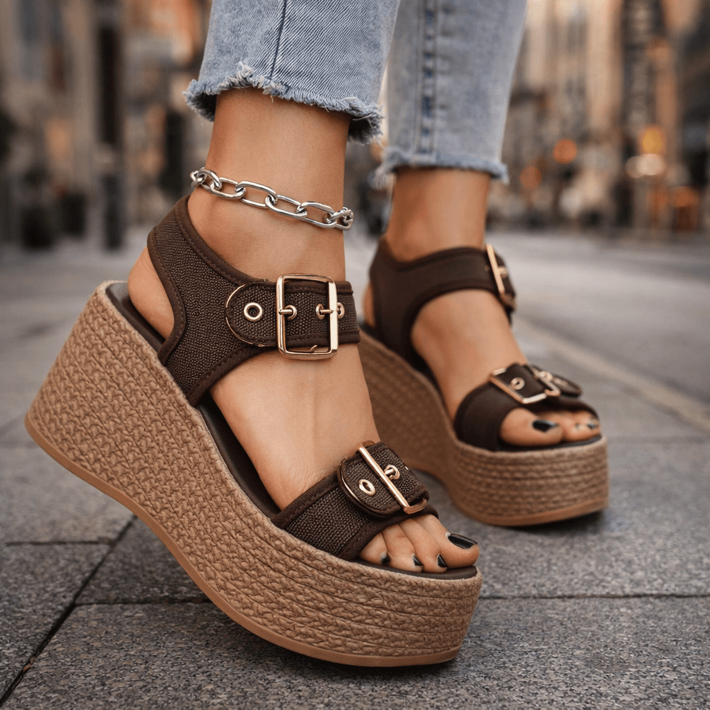 Women's Woven Wedge Sandals with Adjustable Buckle Straps