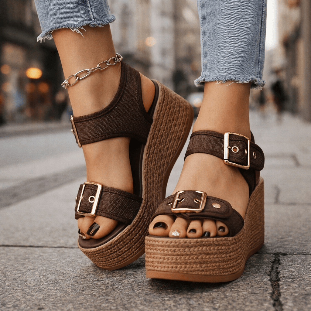 Women's Woven Wedge Sandals with Adjustable Buckle Straps