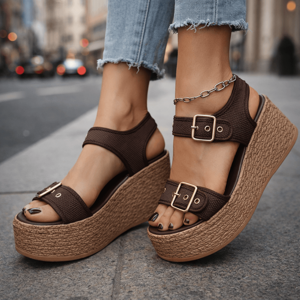 Women's Woven Wedge Sandals with Adjustable Buckle Straps