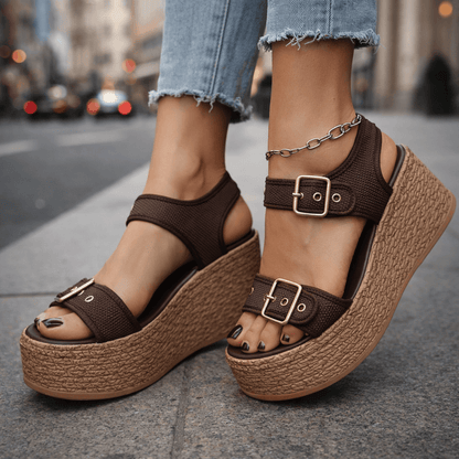 Women's Woven Wedge Sandals with Adjustable Buckle Straps