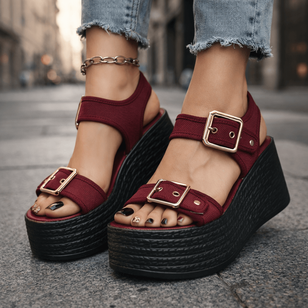 Women's Woven Wedge Sandals with Adjustable Buckle Straps