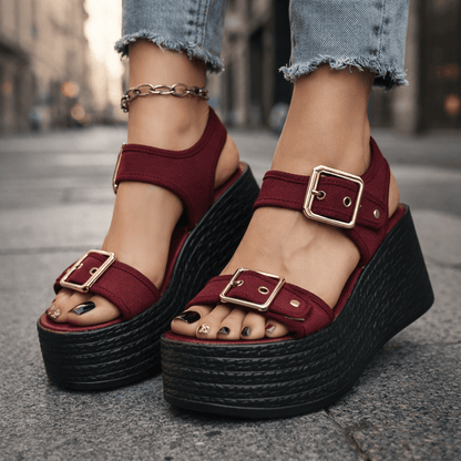 Women's Woven Wedge Sandals with Adjustable Buckle Straps