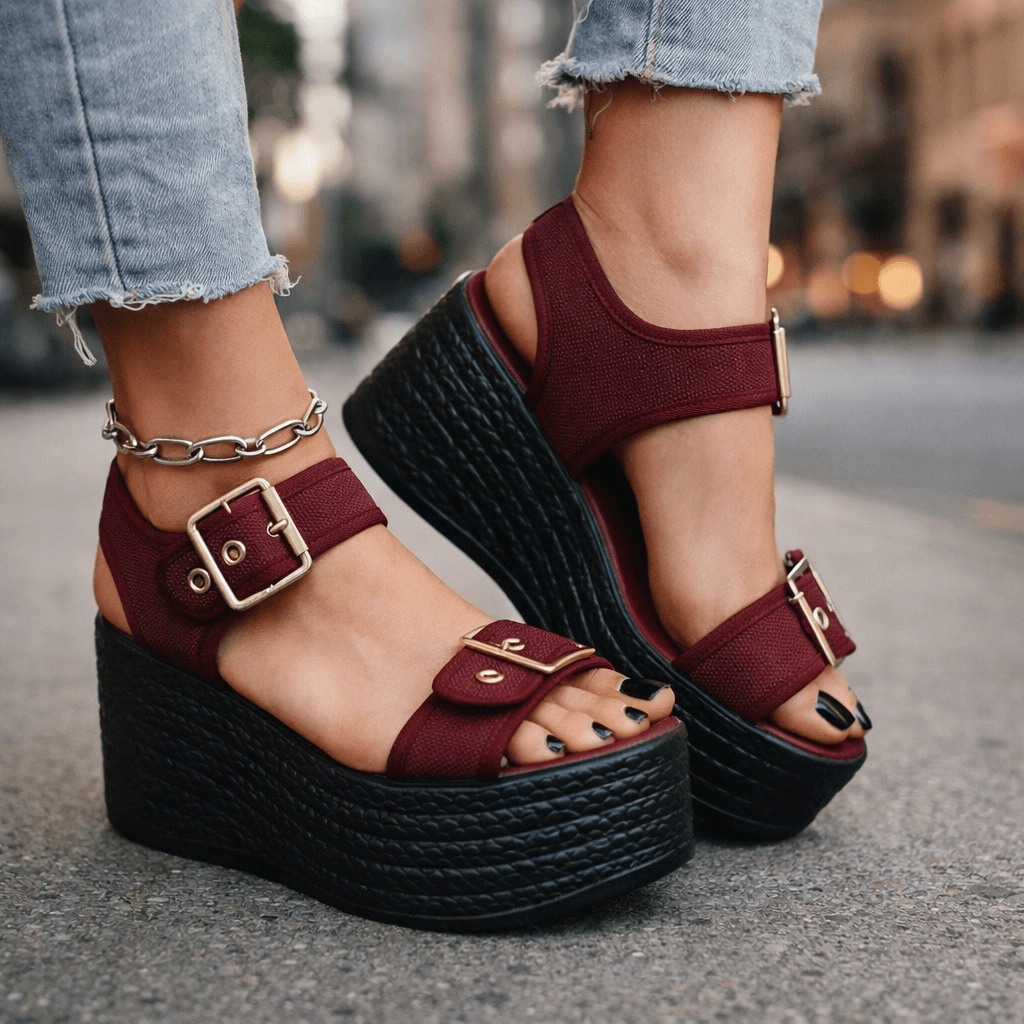 Women's Woven Wedge Sandals with Adjustable Buckle Straps