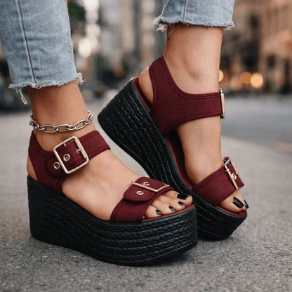 Women's Woven Wedge Sandals with Adjustable Buckle Straps