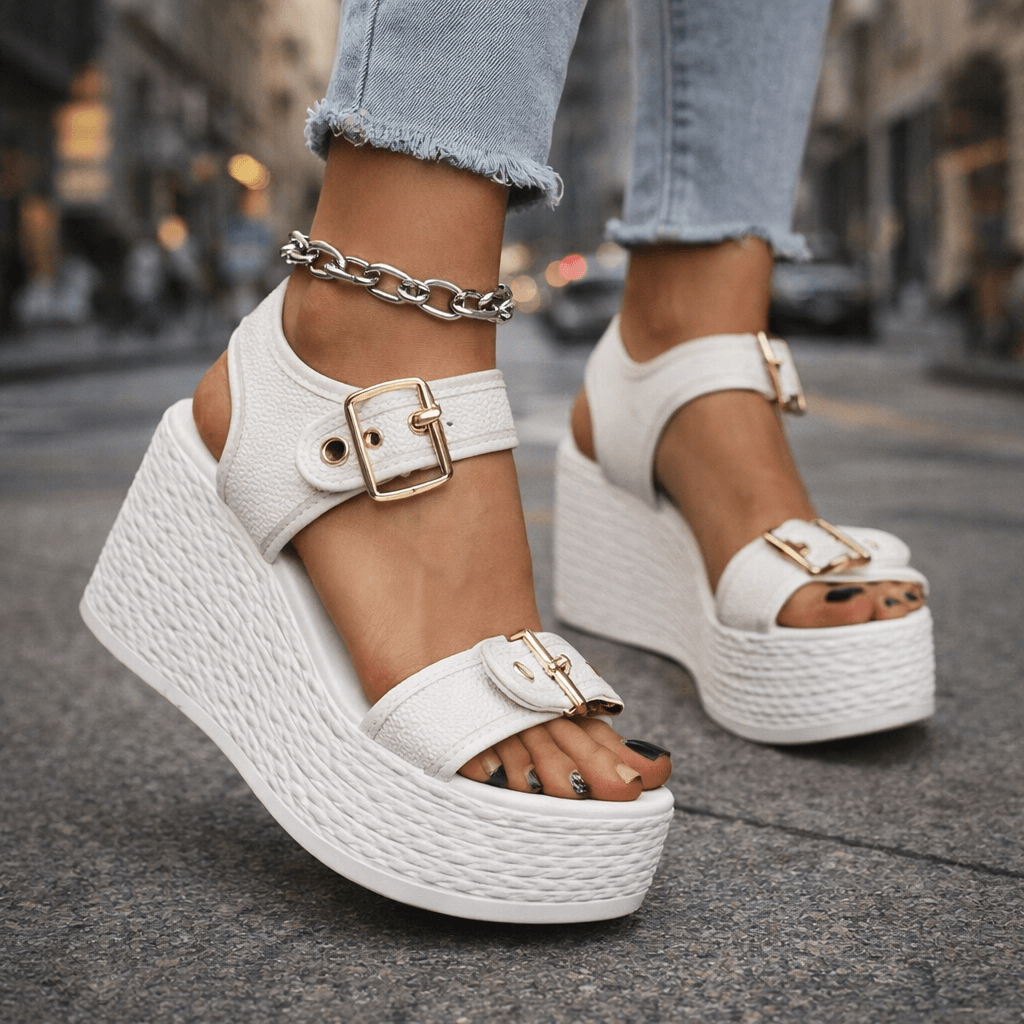 Women's Woven Wedge Sandals with Adjustable Buckle Straps