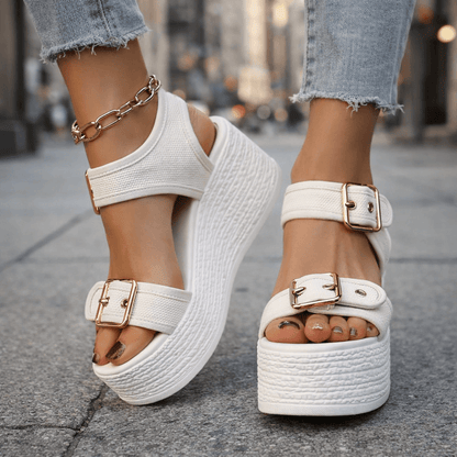 Women's Woven Wedge Sandals with Adjustable Buckle Straps