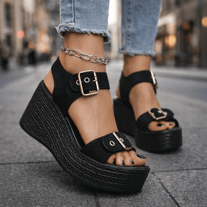Women's Woven Wedge Sandals with Adjustable Buckle Straps