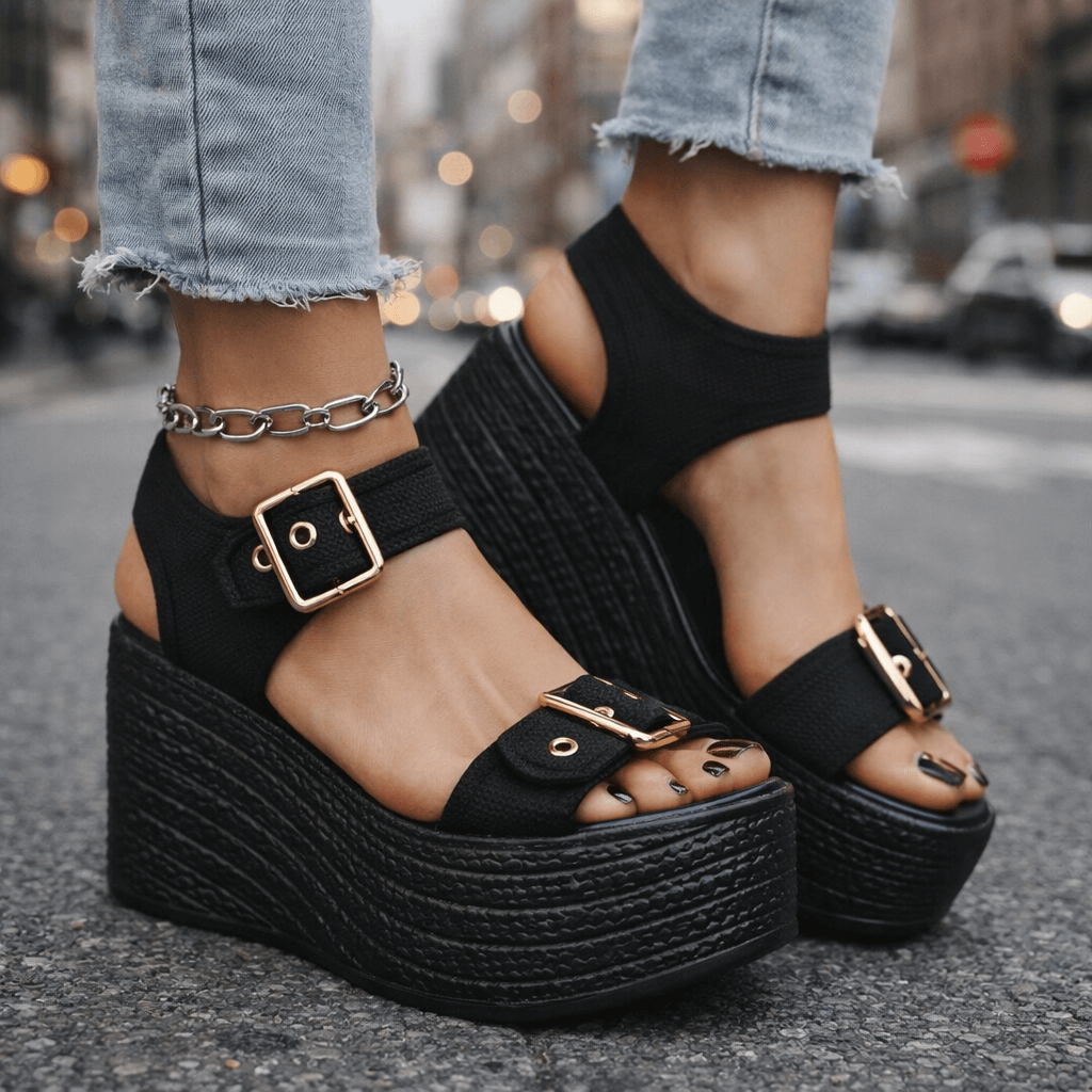 Women's Woven Wedge Sandals with Adjustable Buckle Straps