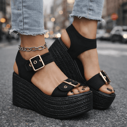 Women's Woven Wedge Sandals with Adjustable Buckle Straps