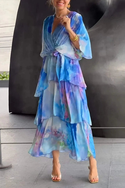 Women's Wrap Dress with Flowy Chiffon Detail