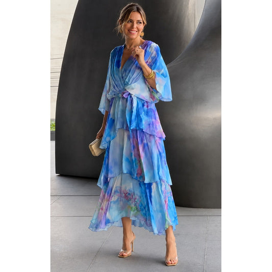 Women's Wrap Dress with Flowy Chiffon Detail