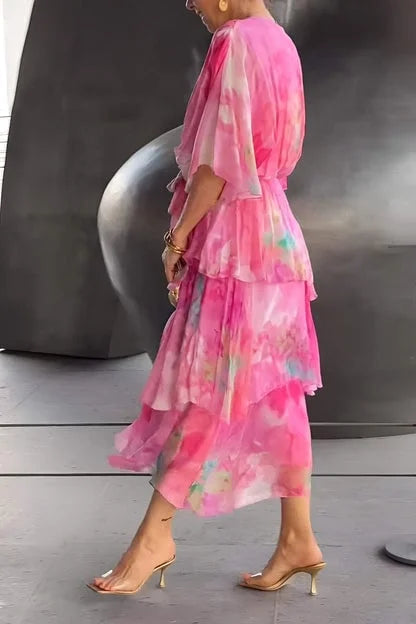 Women's Wrap Dress with Flowy Chiffon Detail