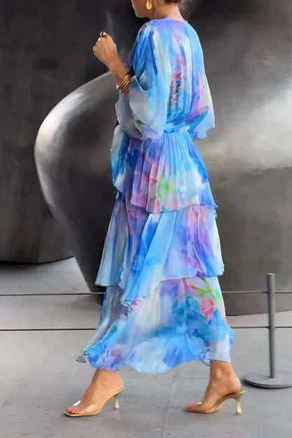 Women's Wrap Dress with Flowy Chiffon Detail for Summer Events
