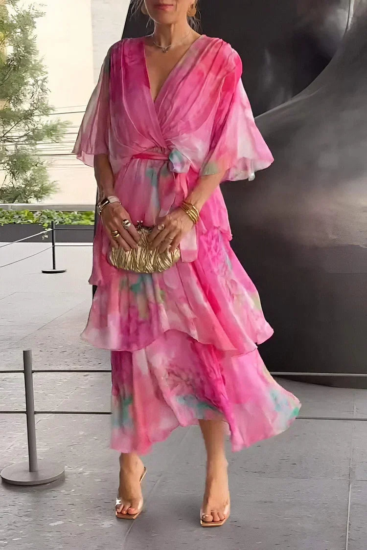 Women's Wrap Dress with Flowy Chiffon Detail for Summer Events