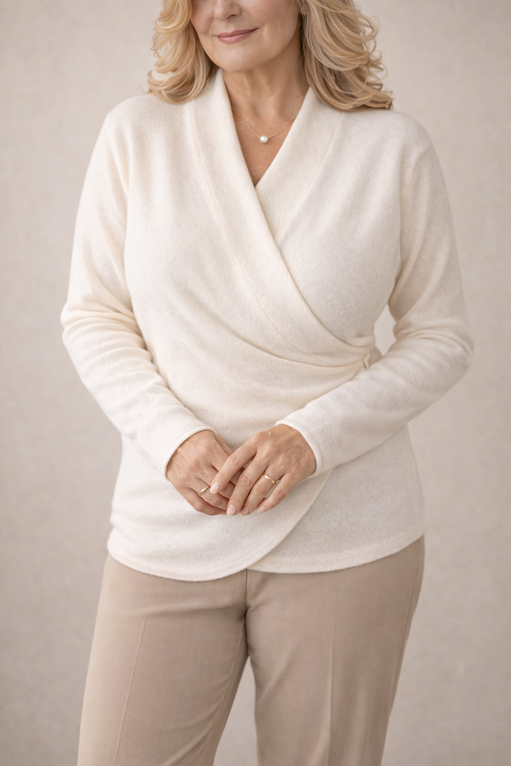 Women's Wrap Knit Sweater with Cross-Over Neckline