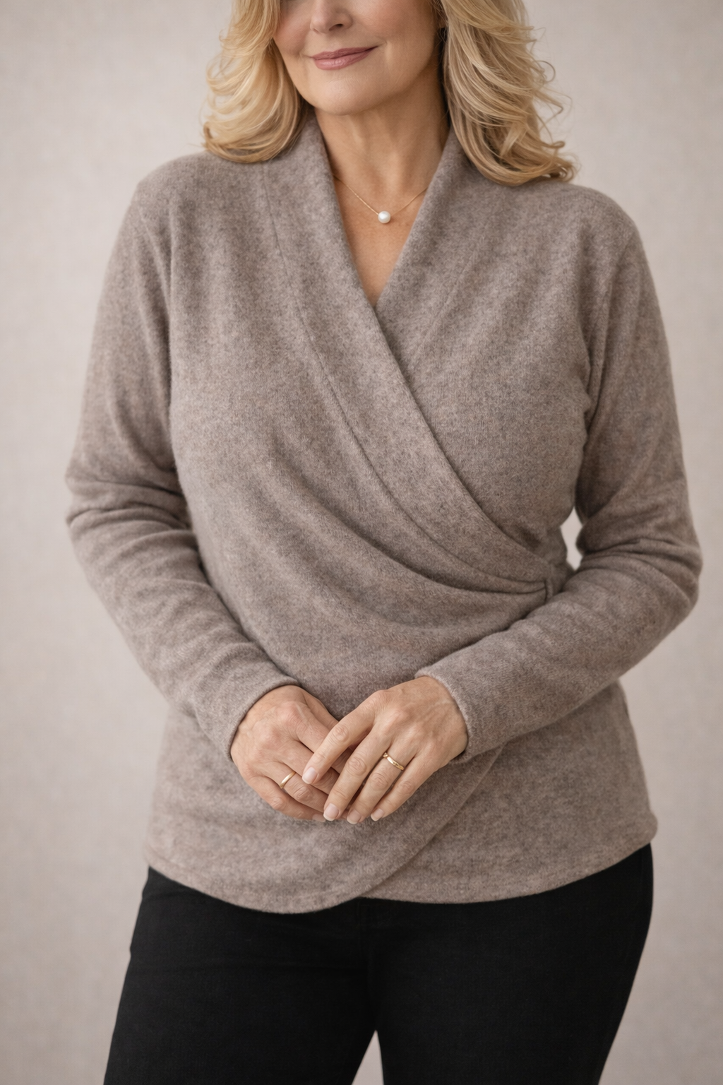 Women's Wrap Knit Sweater with Cross-Over Neckline