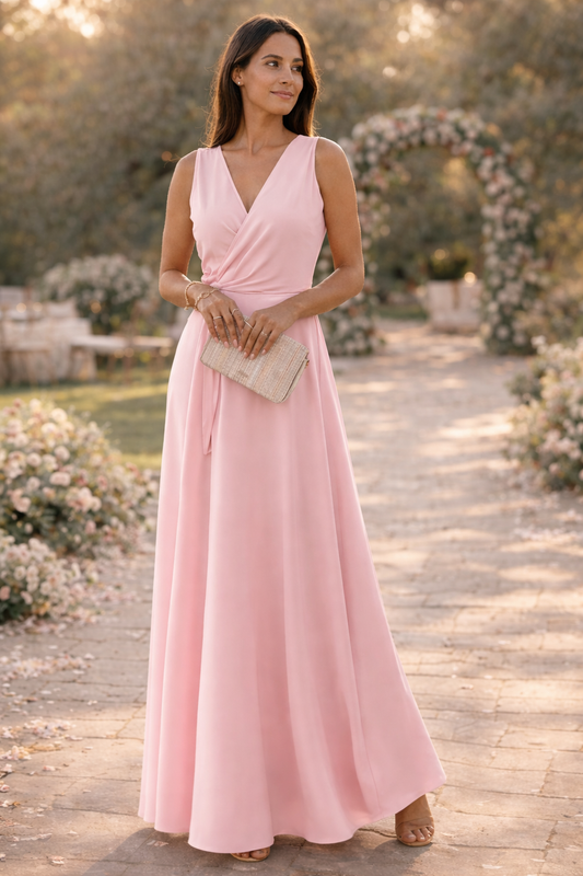 Women's Wrap Maxi Dress with V-Neck and Flowy Skirt