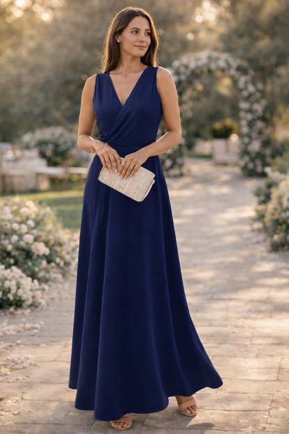 Women's Wrap Maxi Dress with V-Neck and Flowy Skirt