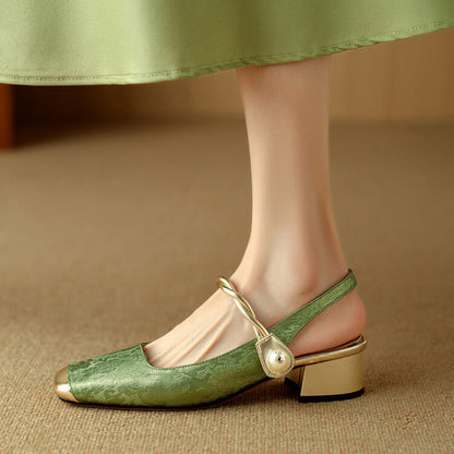 Women's Block Heel Mules with Pearl Accent
