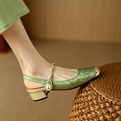 Women's Block Heel Mules with Pearl Accent