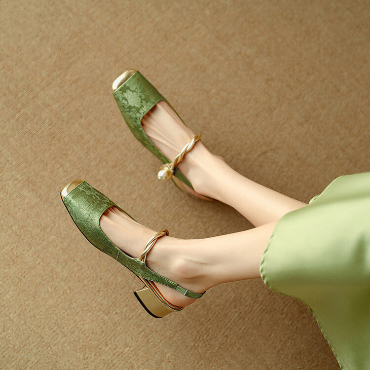 Women's Block Heel Mules with Pearl Accent