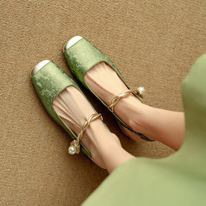 Women's Block Heel Mules with Pearl Accent