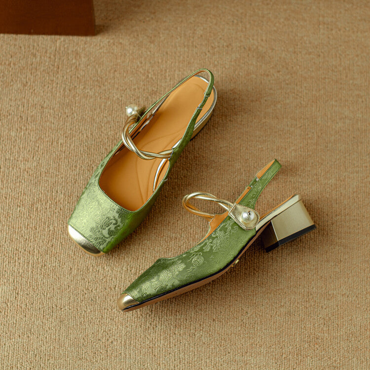 Women's Block Heel Mules with Pearl Accent