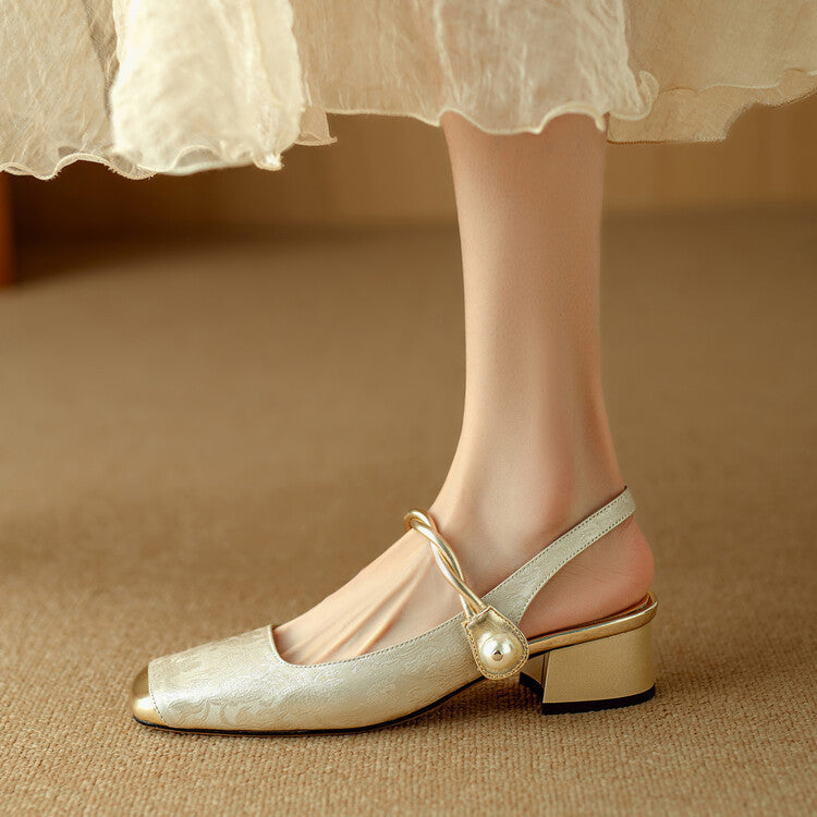 Women's Block Heel Mules with Pearl Accent
