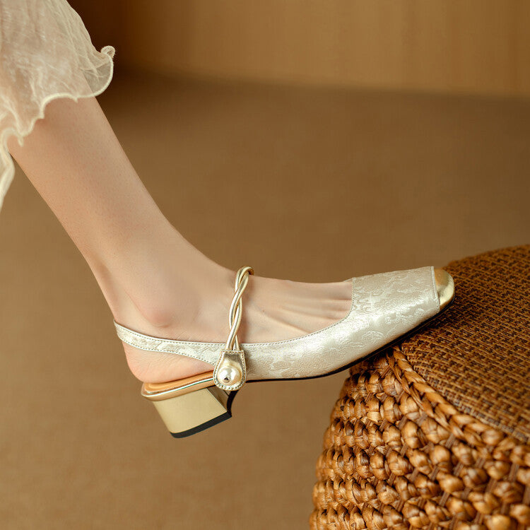 Women's Block Heel Mules with Pearl Accent