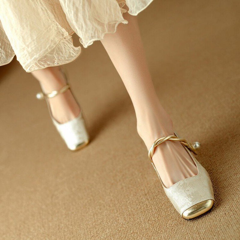 Women's Block Heel Mules with Pearl Accent