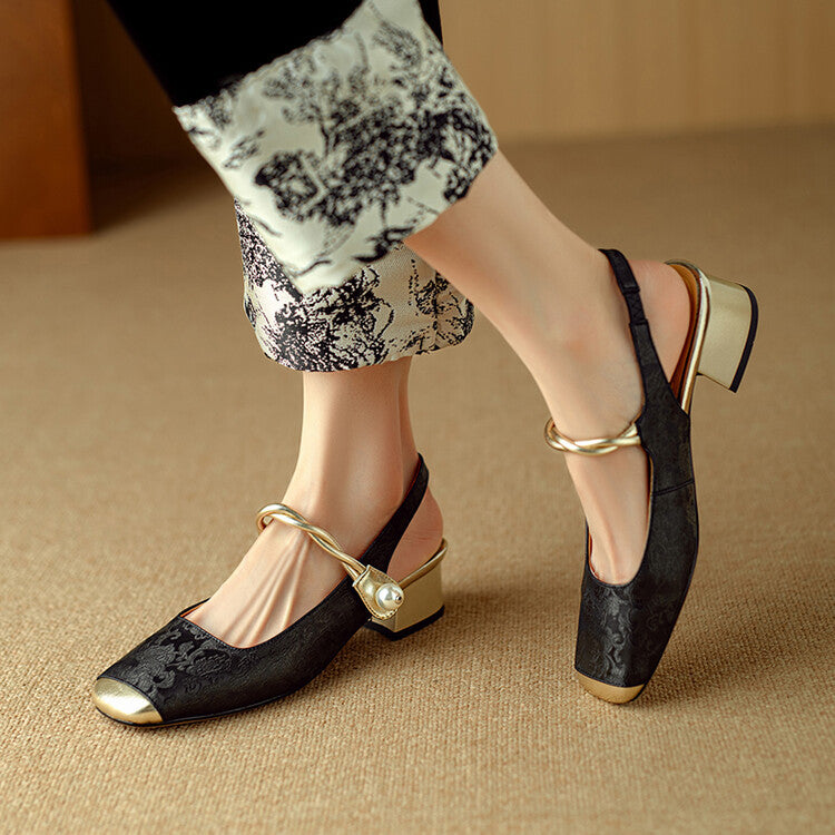 Women's Block Heel Mules with Pearl Accent