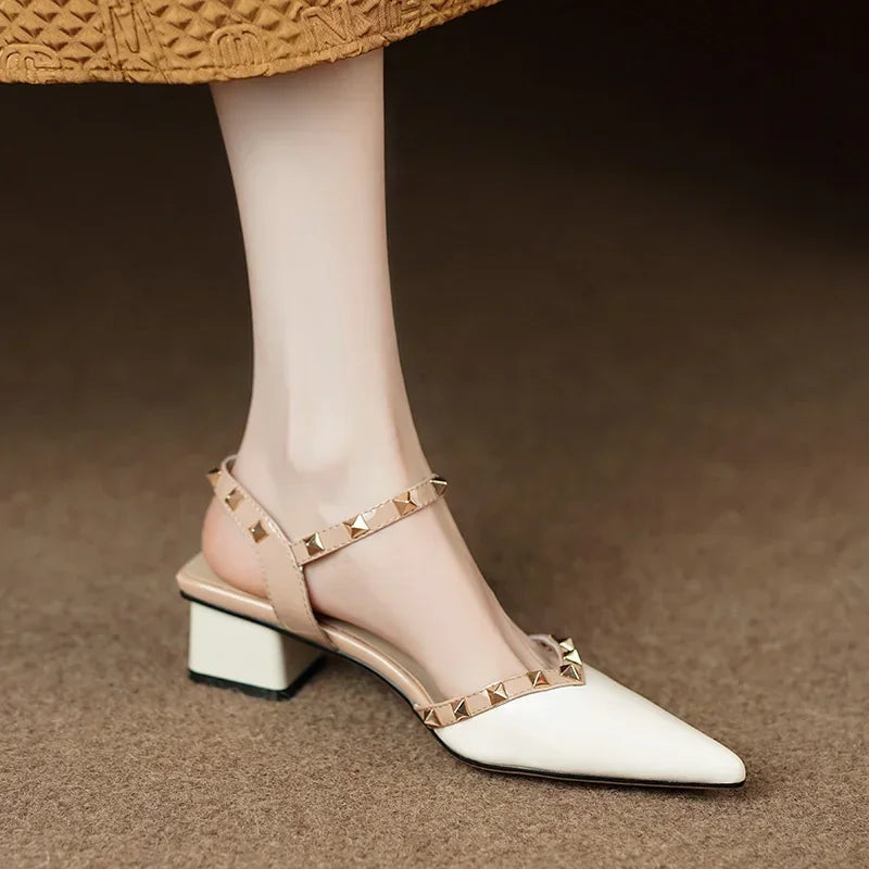 Women's Pointed-Toe Heeled Sandals with Pyramid Studs