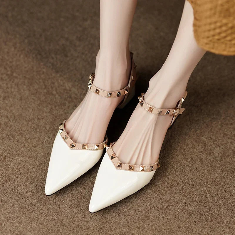 Women's Pointed-Toe Heeled Sandals with Pyramid Studs