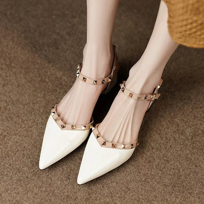 Women's Pointed-Toe Heeled Sandals with Pyramid Studs