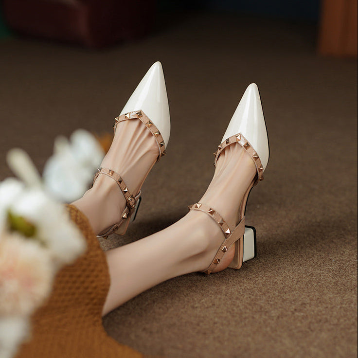 Women's Pointed-Toe Heeled Sandals with Pyramid Studs
