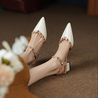 Women's Pointed-Toe Heeled Sandals with Pyramid Studs