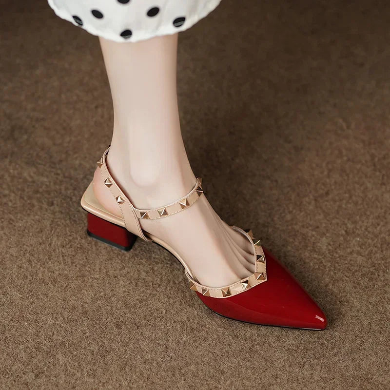 Women's Pointed-Toe Heeled Sandals with Pyramid Studs