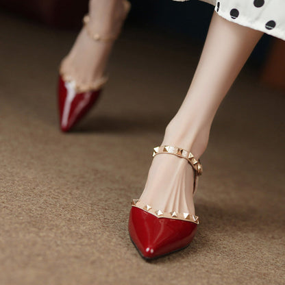 Women's Pointed-Toe Heeled Sandals with Pyramid Studs