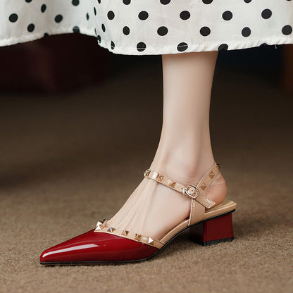 Women's Pointed-Toe Heeled Sandals with Pyramid Studs