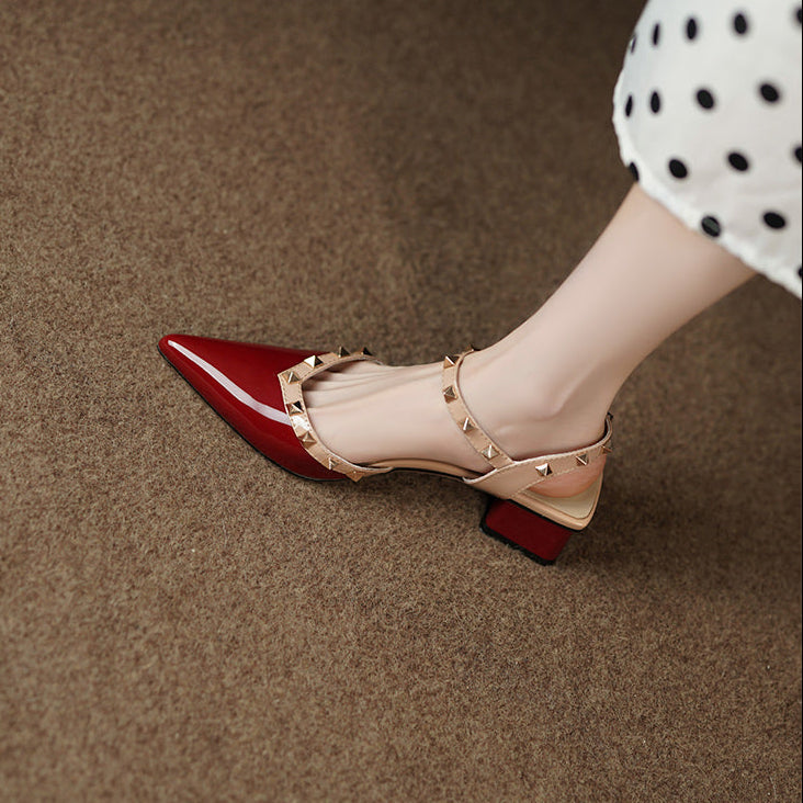 Women's Pointed-Toe Heeled Sandals with Pyramid Studs