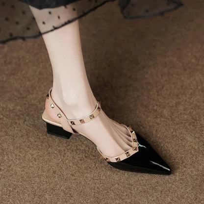 Women's Pointed-Toe Heeled Sandals with Pyramid Studs
