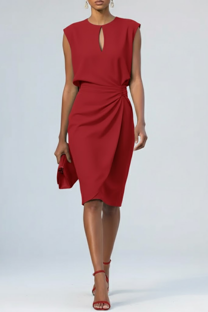 Martha | Midi Dress with Keyhole Neck and Ruching