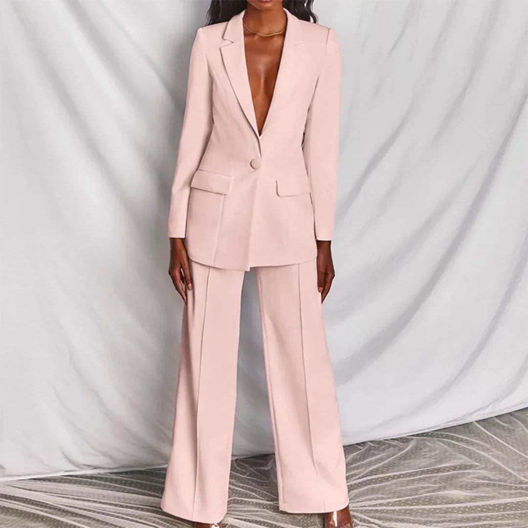 sienna | longline blazer trouser suit wide-leg pink