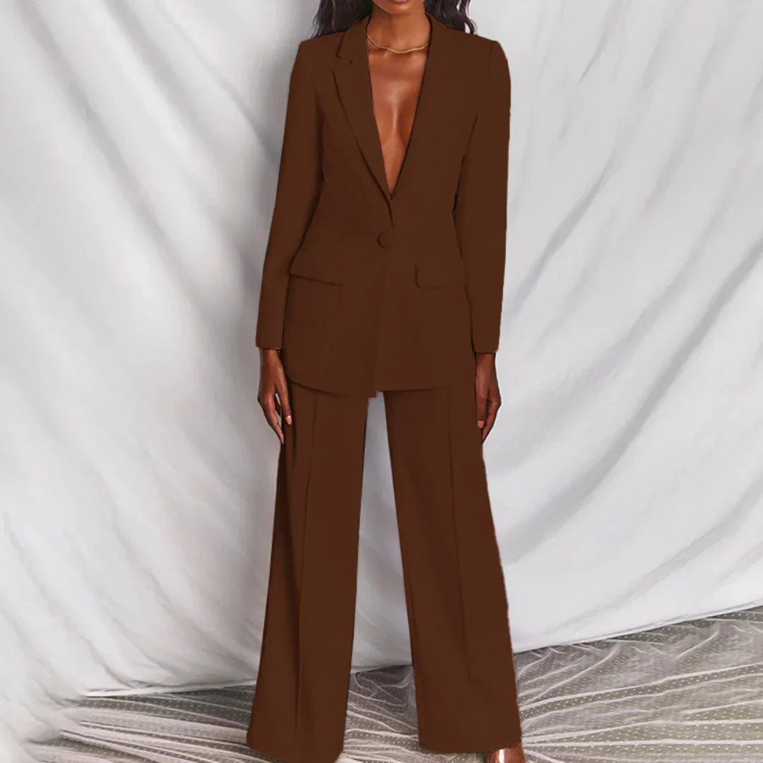 sienna | longline blazer trouser suit wide-leg brown