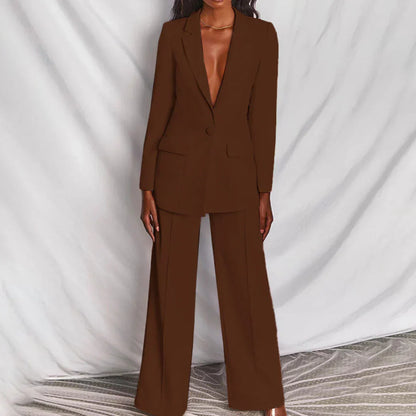 sienna | longline blazer trouser suit wide-leg brown