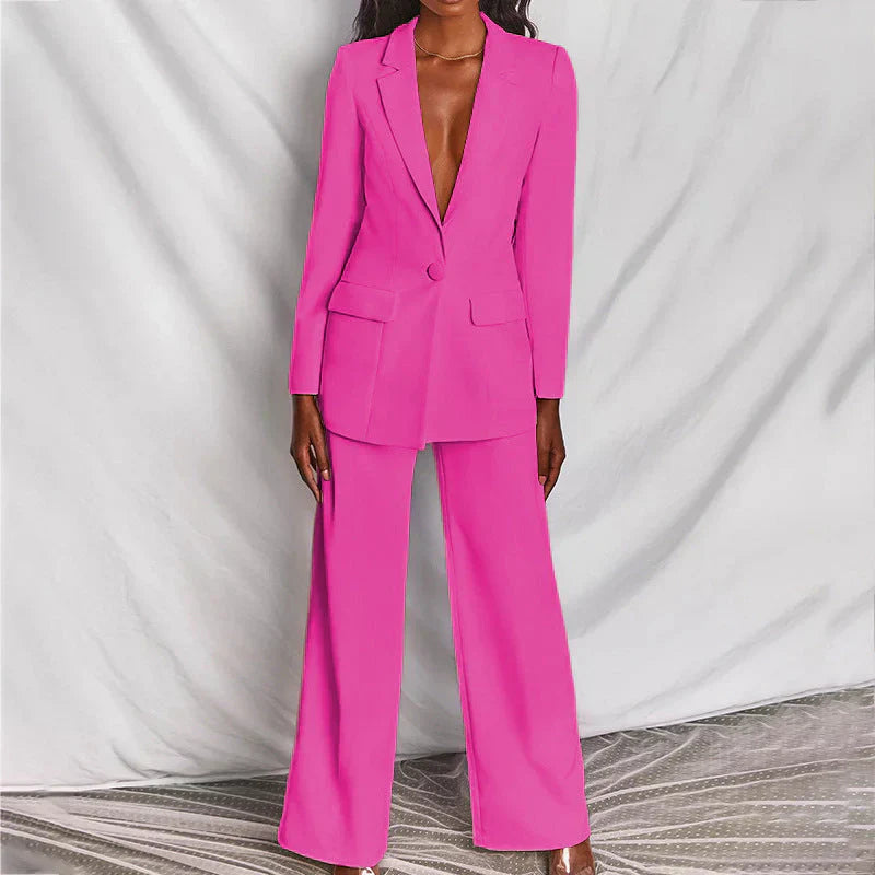 sienna | longline blazer trouser suit wide-leg hot pink