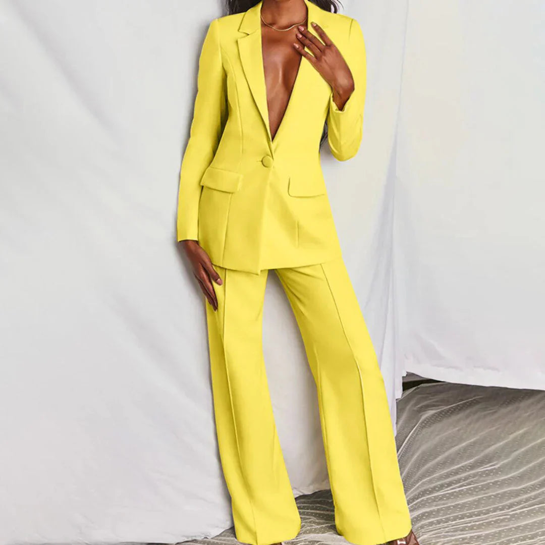 sienna | longline blazer trouser suit wide-leg yellow