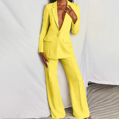 sienna | longline blazer trouser suit wide-leg yellow