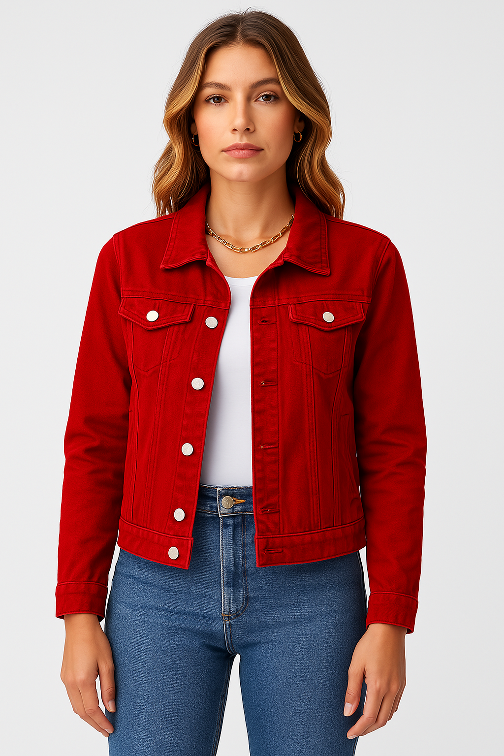 daisy | cropped denim jacket red
