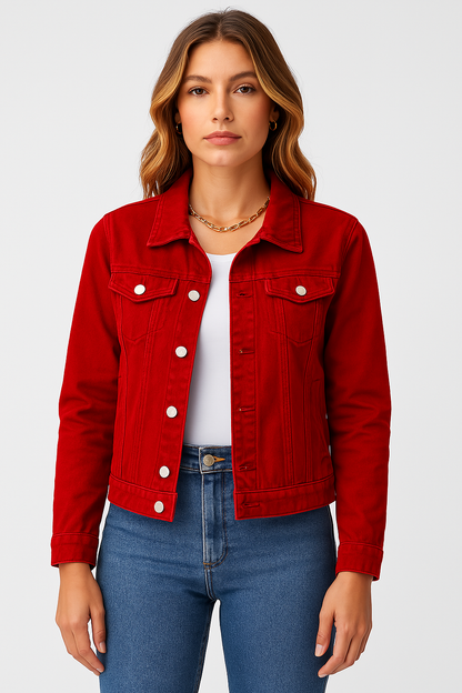 daisy | cropped denim jacket red
